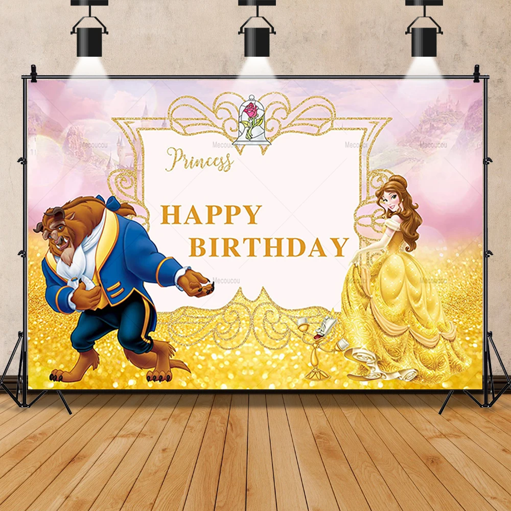 Disney Beauty and the Beast Belle Princess Girls Birthday Party Banner Backdrop Custom Childs Room Photo Poster Decor Background