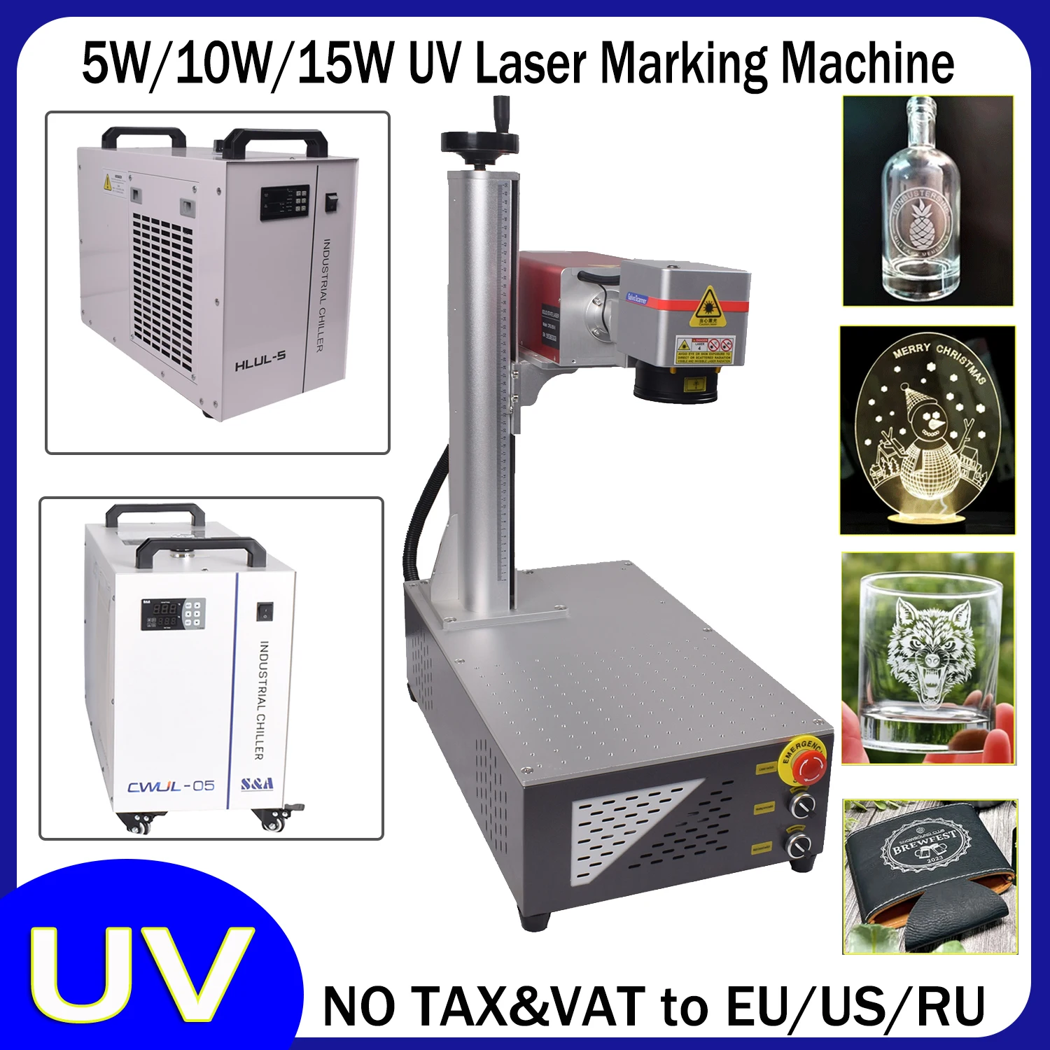 

5W/10W/15W UV Laser Marking Engraving Machine 200x200MM UV Engraver for Leather/Glass/Wood/Acrylic US/EU stock