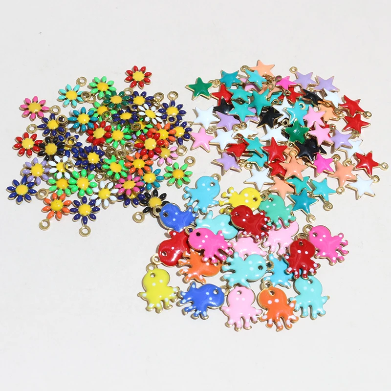 20pcs Stainless Steel Enamel Flower Star Octopus Charms Pendant DIY Jewelry Making Accessories for Necklace Earring Bracelet