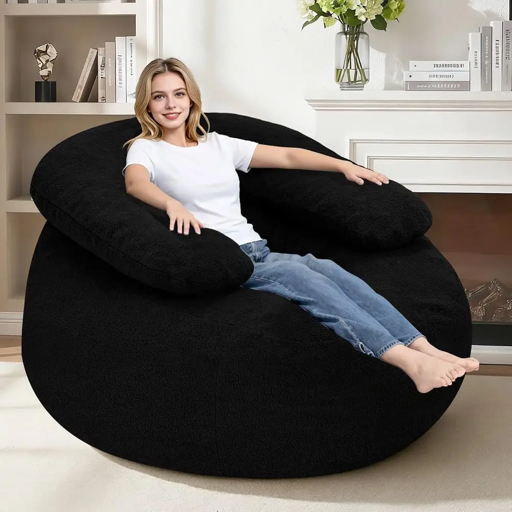 

Гигантское кресло-мешок, увеличенный размер, с наполнителем, ультрамягкий диван-мешок из плюшевого флиса с U-образной подушкой для отдыха или игр