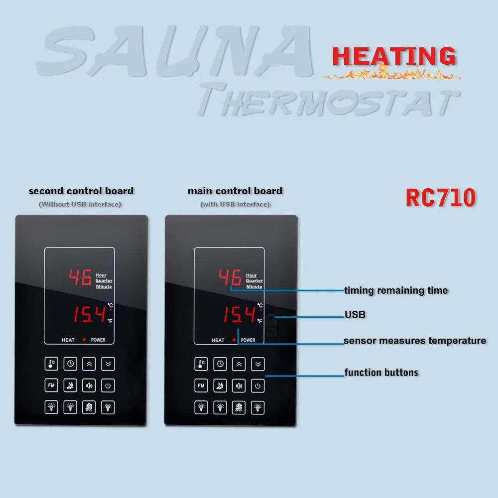 Sauna furnace temperature heating controller 110V 220V 30A Sauna thermostat with light/fan/music etc module functions