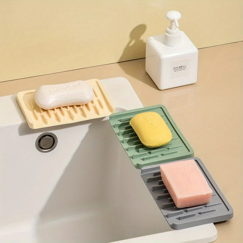 1pc Soap Dish, Silicone Drain Soap Tray, Self Draining Soap Holder,Non-slip And Minimalist Soap Storage Rack