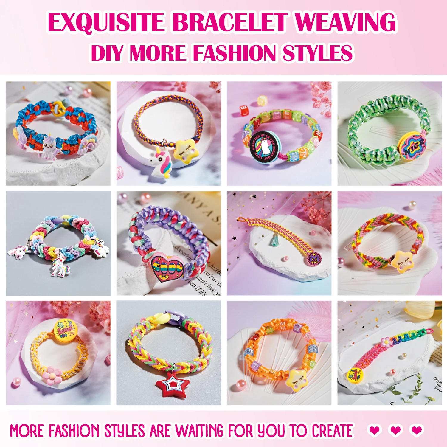 DIY-Armbandherstellungsset für Mädchen – Kunst- und Handwerksschmuck für Kinder, Seilwebset, Spielzeug, geeignet für Kinder im Alter von 6–12 Jahren, Geschenk