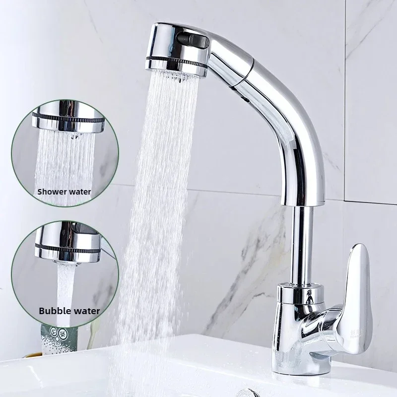 Black Basin Faucet Hot Cold Mixer Tap with Pull Out Spray Rotating Wash Crane for Bathroom Vanity 360° Rotational Tap