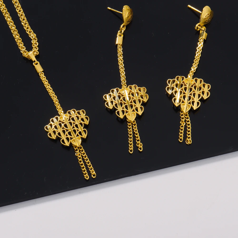 Collar chapado en oro, pendientes, conjunto de joyería para mujer, dijes de moda, fiesta, bodas, compromiso, regalo de j