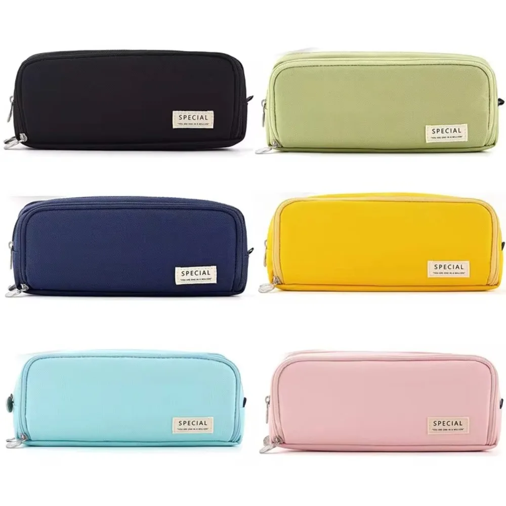 3 Layer Large Capacity Pencilcase Portable Pen Bag Zipper Pencil Box Multifunctional Solid Color Stationery Organizer