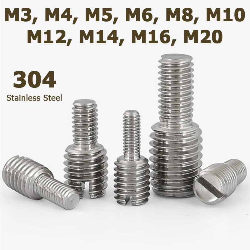 M3 M4 M5 M6 M8 M10-M20 Slotted Head Reducer Conversion Bolts 304 Stainless Steel Double Thread Male-to-Male Thread Adapter Screw
