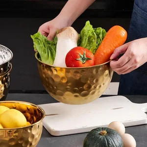 1 pcs Gold Stainless Steel Hammer Point Fruit Bowl Plate Salad Egg Egg Cooking Mixture Mixture Bowl Creative Decoration 11 Main Sales Hammer Gold - №10