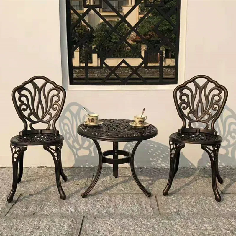 

3 Pcs Retro Aluminum Bistro Set Outdoor Chairs and Table for Garden Porch Indoor Backyard Furniture All-Weather Design