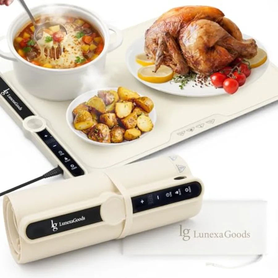 

Food Warming Mat 9-Temperature Electric Heating Tray with Timer and Safety Lock Silicone Roll-Up Buffet Warmer for Countertop P