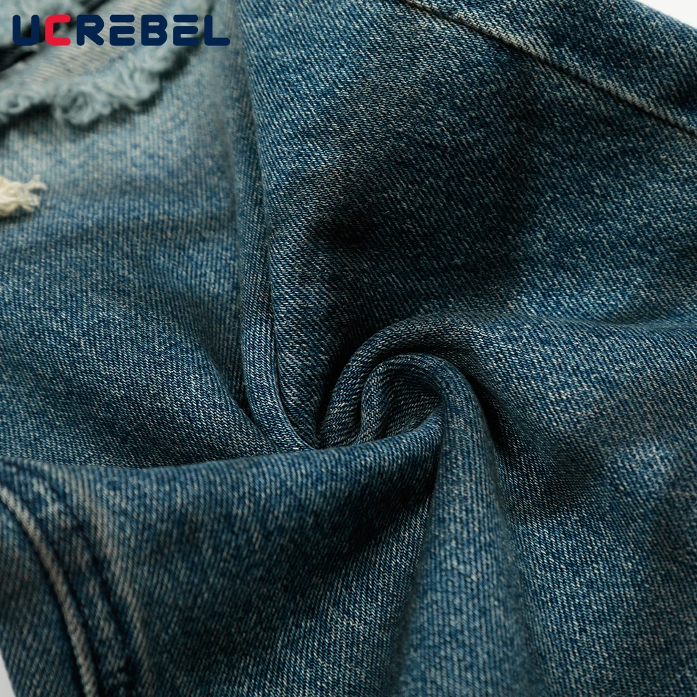 Retro Washed Distressed Ripped กางเกงยีนส์ Mens High Street หลวมตรงขากว้างขา Baggy Denim กางเกงผู้ชาย