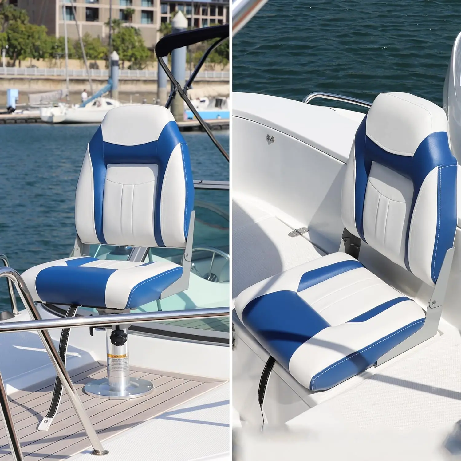 NORTHCAPTAIN S1 Deluxe A Pair of Marine High Back Folding Fishing Boat Seat,Stainless Steel Screws Included,White/Pacific B