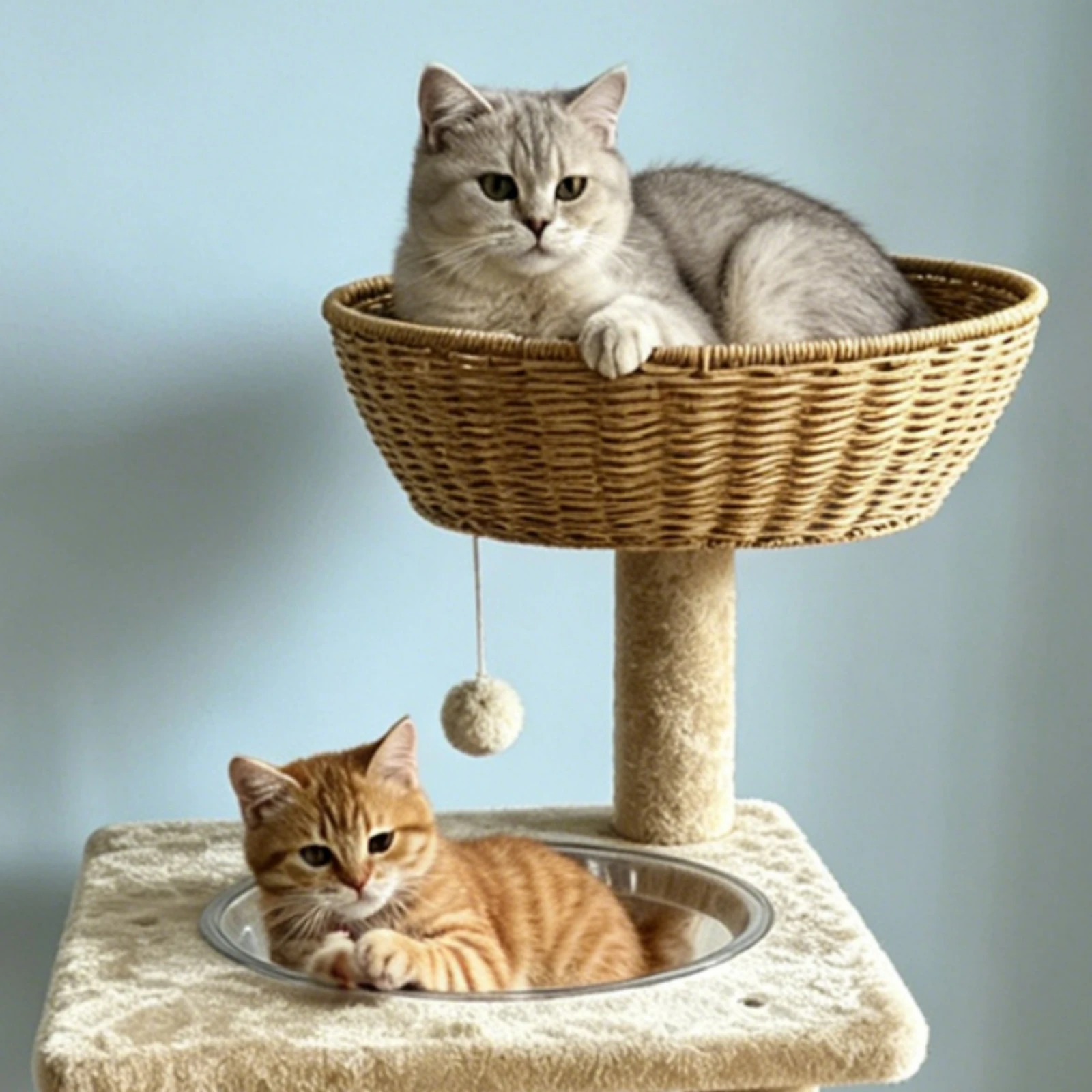 Multi-Level Feline Tree Woven-Look Multi Level Feline Tree Climbing Frame Swing-Style bedStyle Bed Pet Furniture Multiple