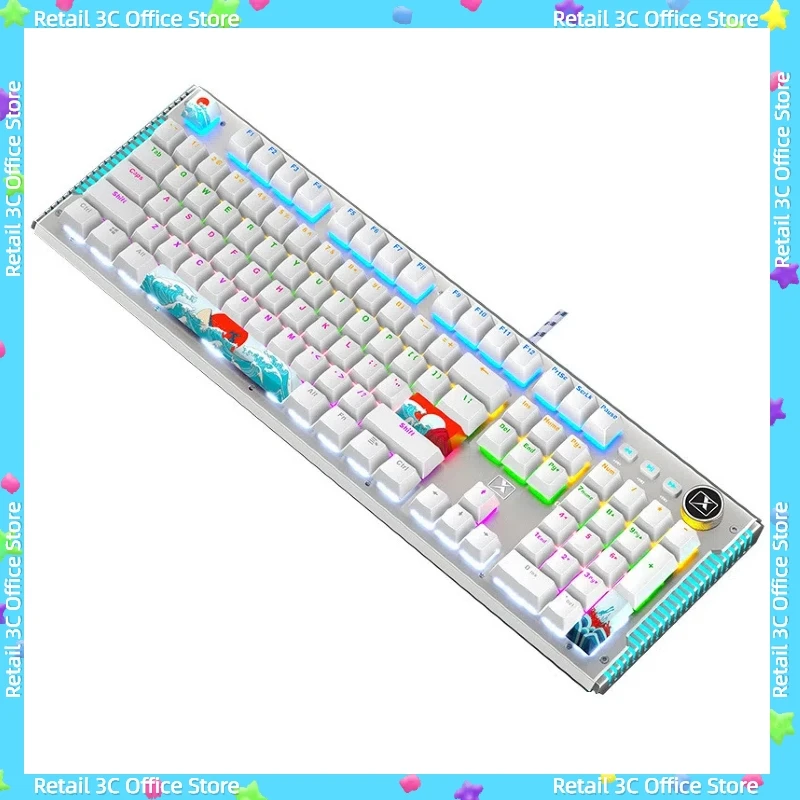 

2024 Original K968 104keys Metal Reality mechanical keyboard Knob Games Cyan Axis dye sublimation Wired USB mechanical Keyboard