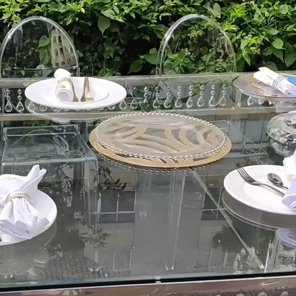 Hotel wedding reception stainless steel dining tabale outdoor fashion transparent acrylic accent tabale Hot sales