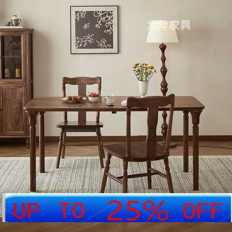 

LTT log dining table retro rectangular small apartment solid wood black walnut dining table American style