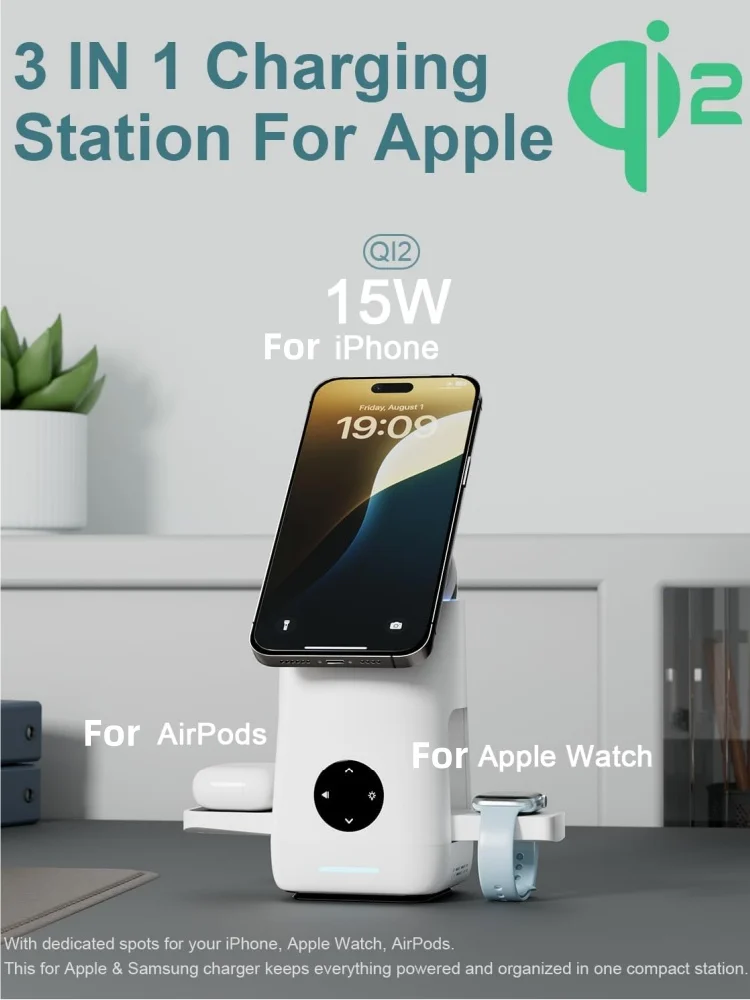 Qi2 3-in-1 Magnetic Wireless Charging Station for iPhone & AirPods