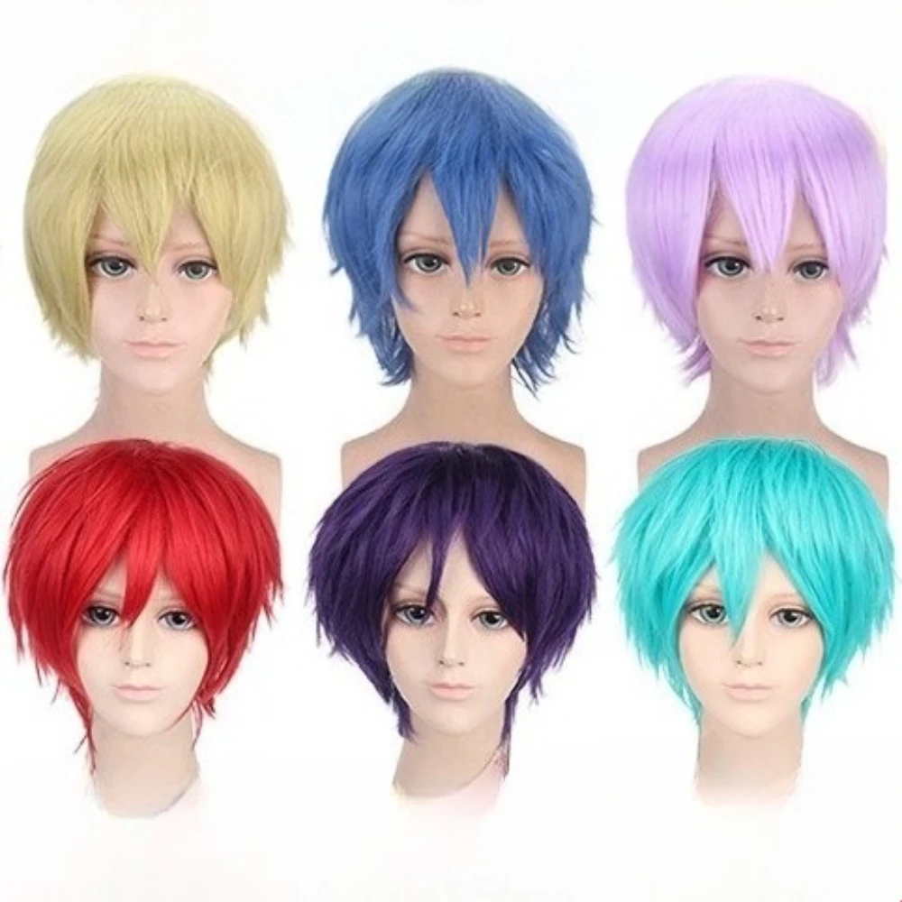 

Синтетический парик для косплея, аниме для мальчиков, пушистые короткие волосы, красочный универсальный мужской парик, вечерние ролевые игры на Хэллоуин