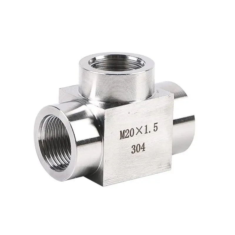 652F Industrial Stainless Steel Tees Fitting Double Threaded Ports Reinforced Structure for Gas Water Supply Installations