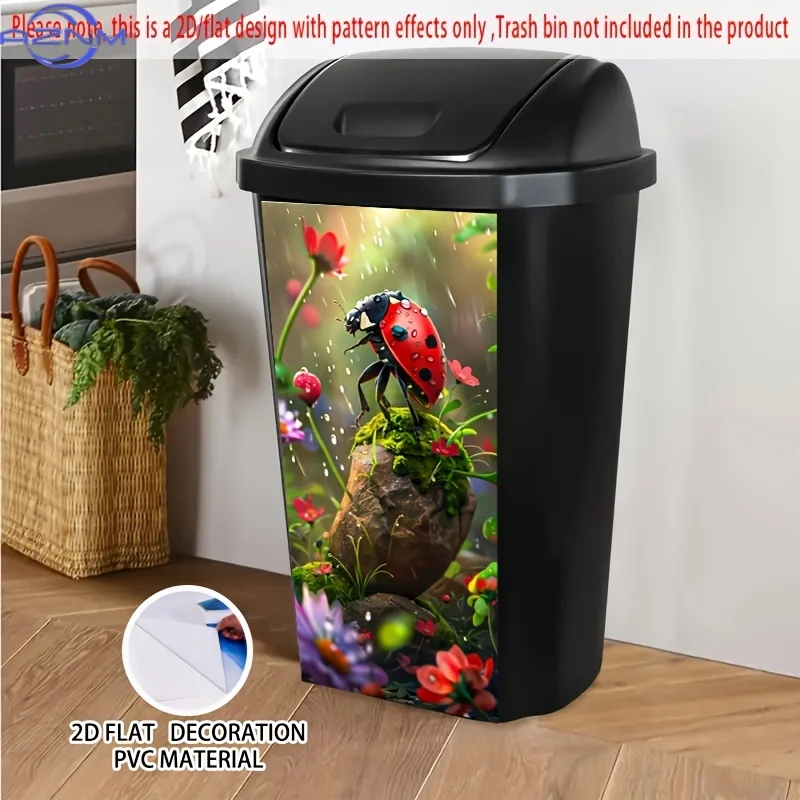 1pc of 2D Flat Ladybug Stickers for Dustbins, Designed for Rainy Garden Themes. These Durable And Removable PVC Decorative Sti