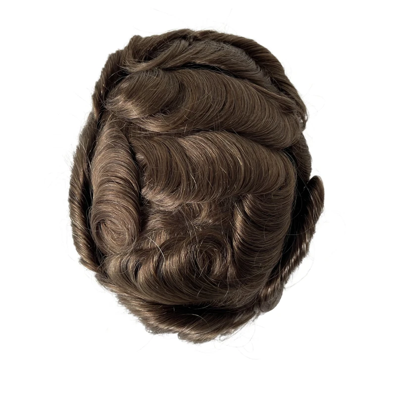 أنظمة الشعر البشري البرازيلي العذراء # 18 لون بني فاتح 32 مم Wave AUS Unit 8x10 دانتيل مع شعر مستعار PU للرجال البيض #2