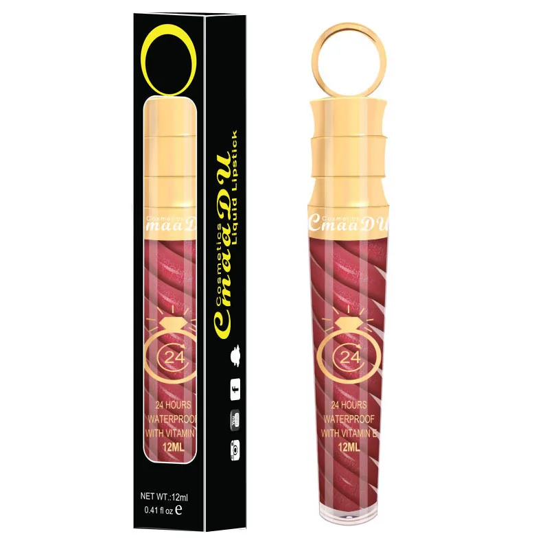 أحمر شفاه مضلع 20 لونًا عصا واحدة مع حلقة إصبع ملمع شفاه محمول عالي الصبغة مقاوم للماء للاستخدام اليومي يدوم طويلاً #4