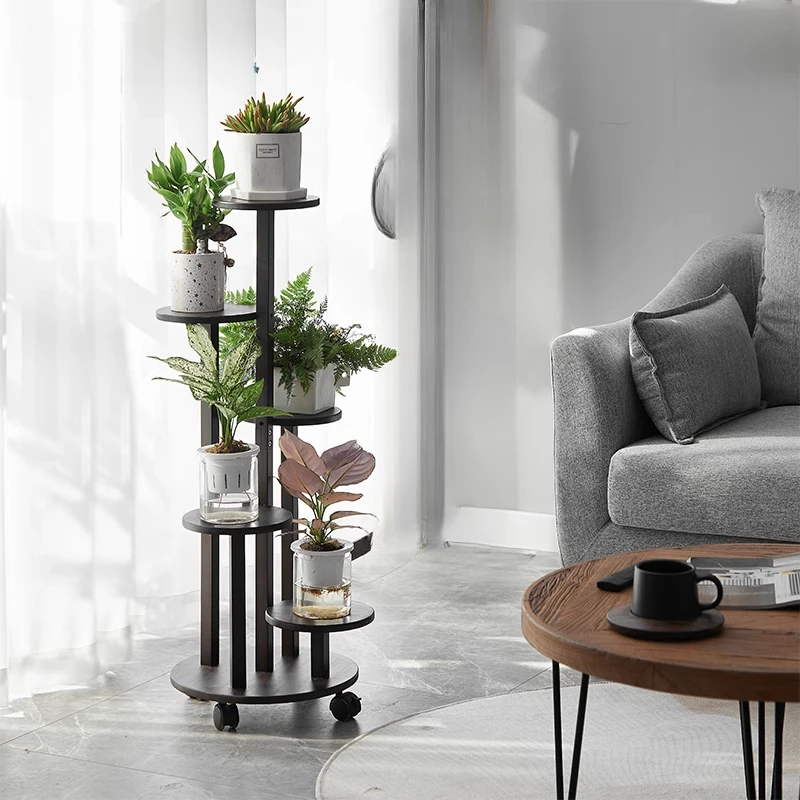 Bamboo Plant Stand with Wheels Multi-Tier Flower Shelf Sturdy Storage Rack for Succulents Herbs Green Plants Modern Living Room