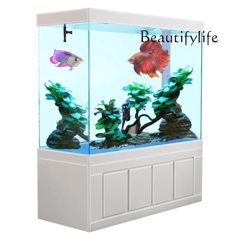 Living room large household aquarium partition wall filter water-free ecological ultra-white glass fish tank