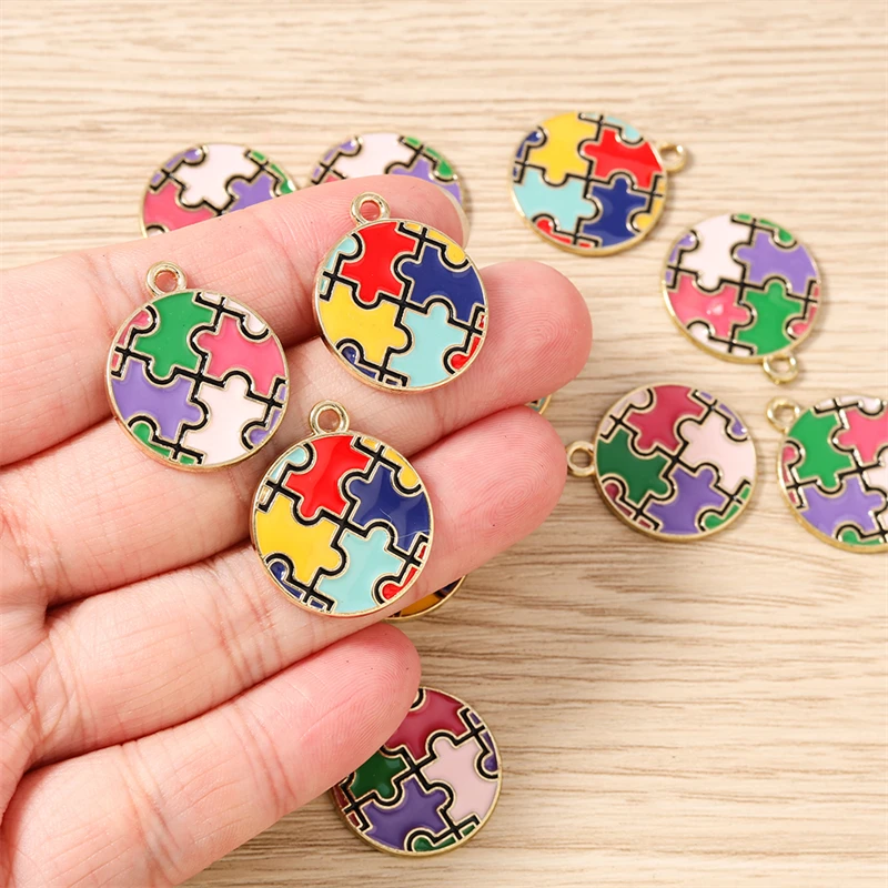 10pcs 20x23mm Cute Enamel Autism Puzzle Charms Pendants for Making Necklaces Earrings Bracelets DIY Crafts Jewelry Accessories