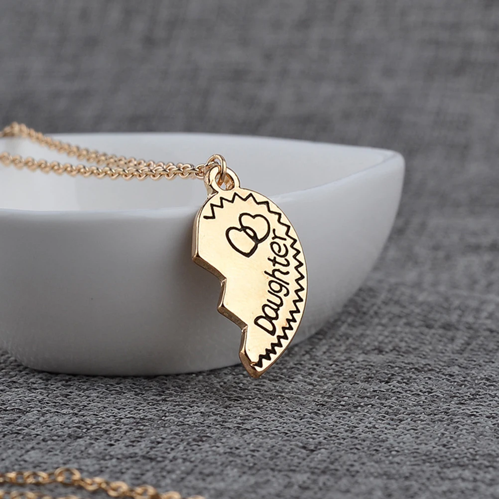 

2 Matching Heart Pendants Necklace Set Mom Daughter Engraved Letter Jewelry Gift Mothers Day Birthday Thanksgiving Christmas