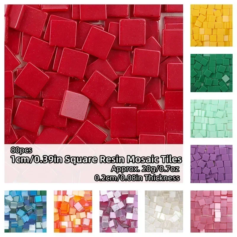 80pcs(Approx. 20g/0.7oz) 1cm/0.39in Square Resin Mosaic Tiles 0.2cm/0.08in Thickness DIY Colorful Crafts Materials