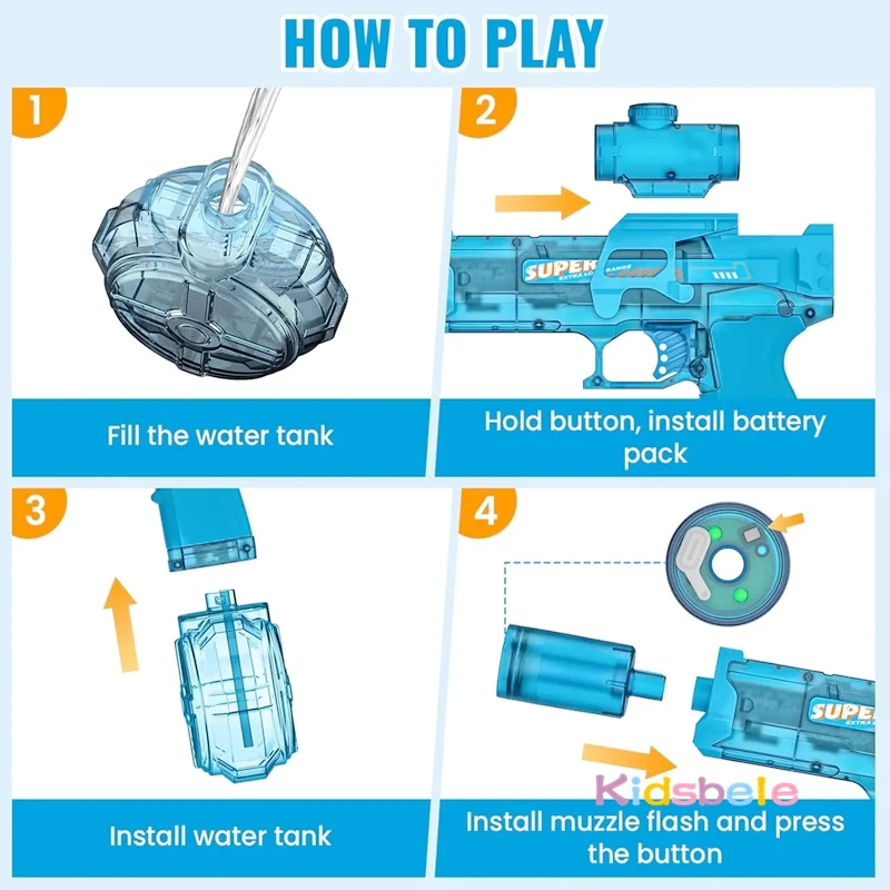 Cool ไฟฟ้าอัตโนมัติน้ํา Blaster เกมยิงกลางแจ้งไฟ Squirt Gun ช่วง 27-30 ฟุต USB ชาร์จน้ําปืนของเล่น