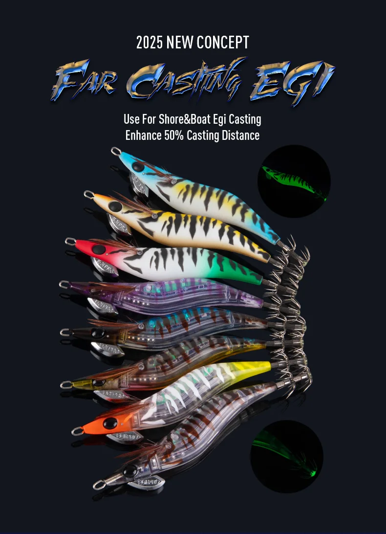 Kingdom Far Casting Egi 2.5 # 10g 3,0 # 15,5 g 3,5 # 19,5 g künstlicher Jigging-Tintenfischköder, leuchtende Garnelen-Oktopus-Angelköder aus Holz – Detail 5