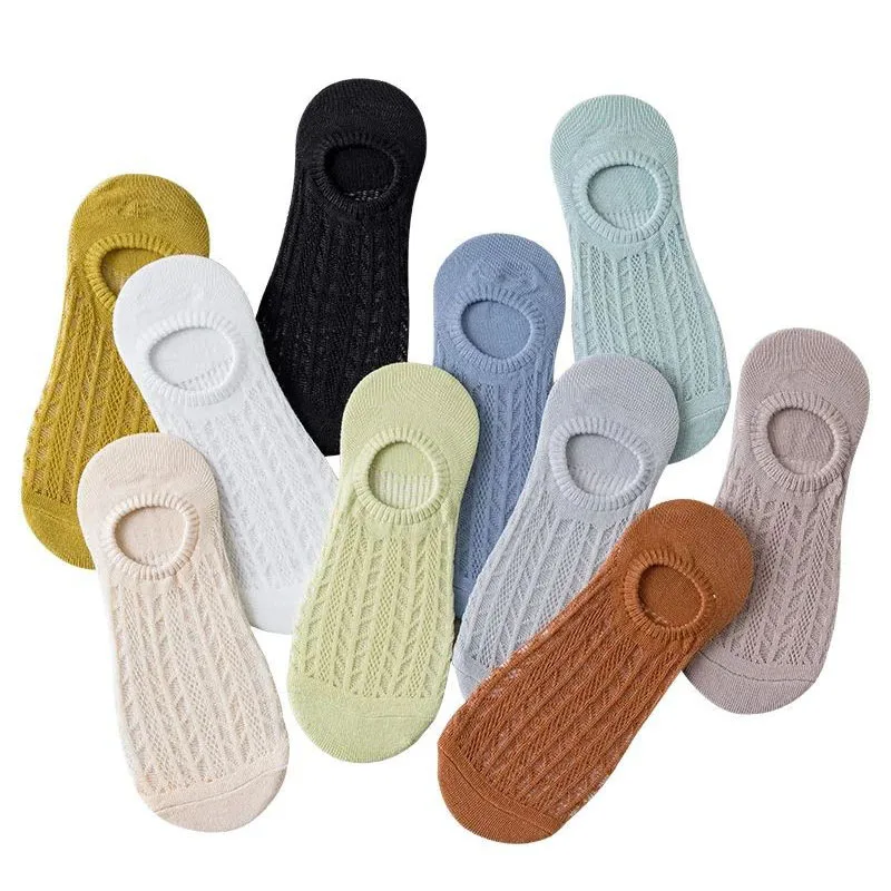 5 Pairs Summer Women Mesh invisible Socks Solid Breathable non-slip Low Cut Socks Thin Female Slipper No show Socks Girls Meias image 3