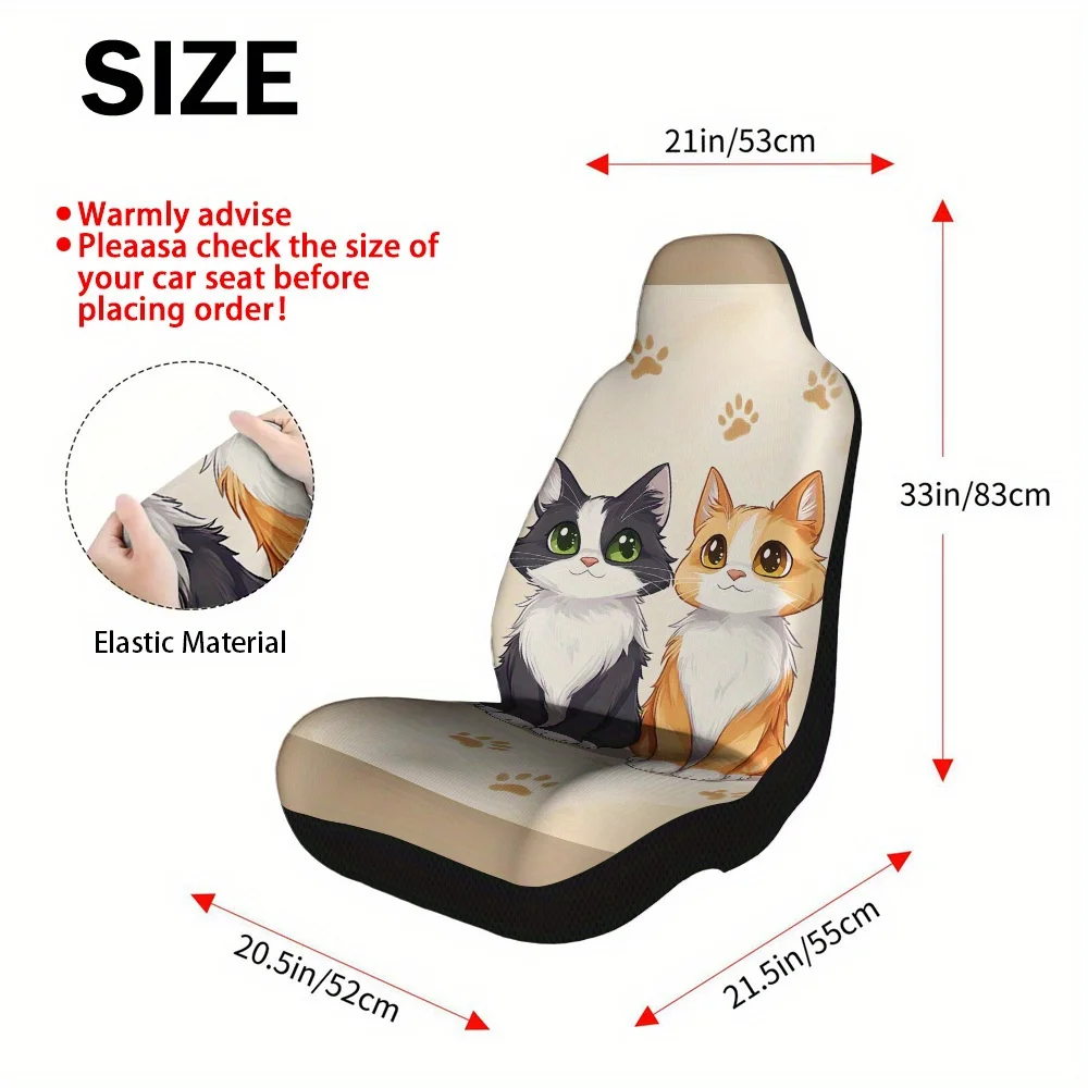 2pcs Universal Car Seat Covers Set, Cute Cats With Pawprints Print, Elegant Vehicle Seat Covers. Fits Daily Library Visits & Wee
