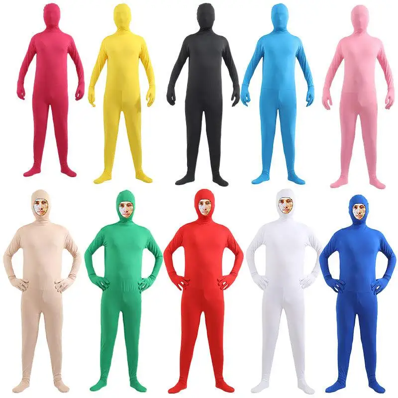 loween Adult Men's  Color Tight Fit Invisibili Cloak Bla Suit One-Piece Suit Invisible Man Children's Costume