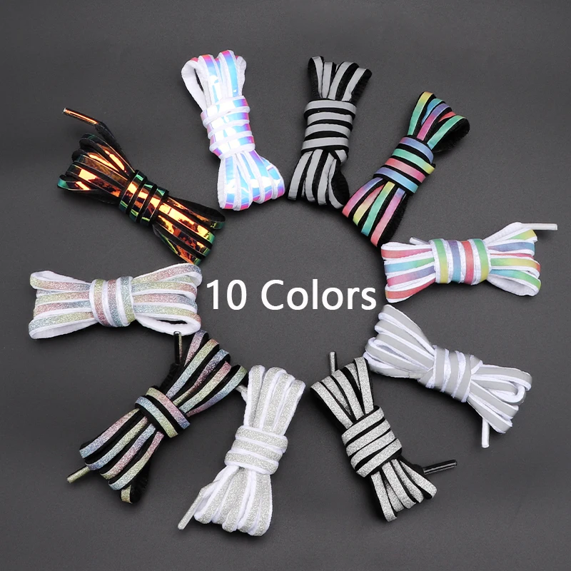 Luminous Semicircle Shoelace Flat Round Reflective Shoelaces Colorful Starry Laser Shoe Laces for Sports Shoes Basketball Shoes