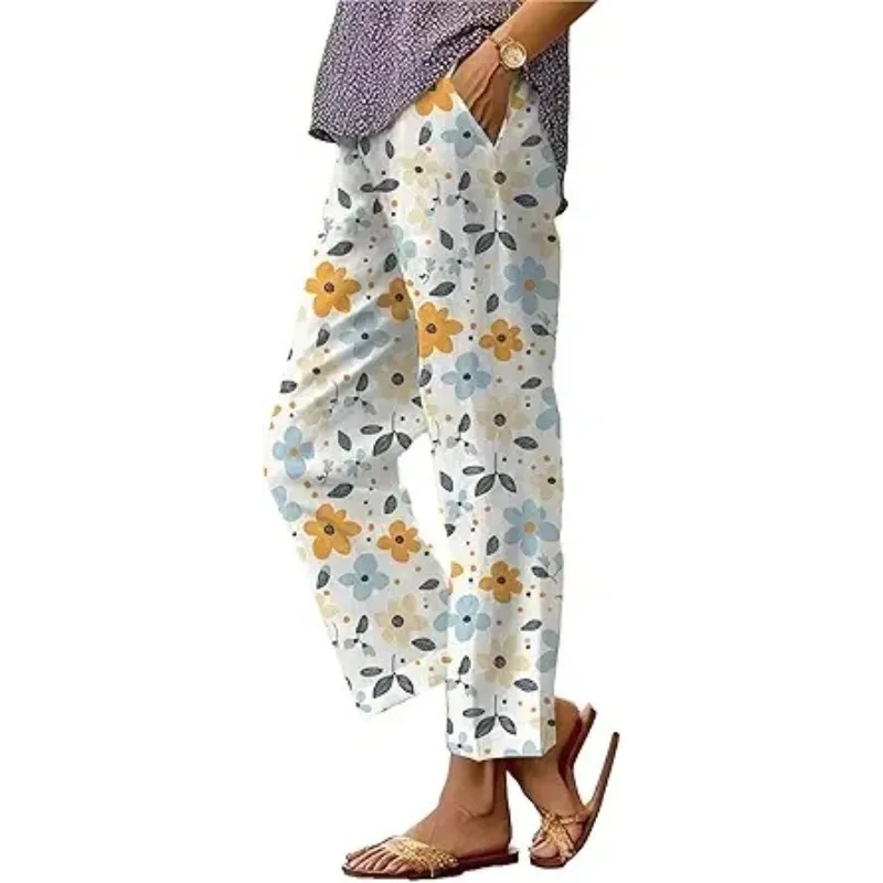 

Summer Women's New Loose Plus Size Printed Straight Leg Pants Women's Bottoms Floral Pattern Pants are comfortable