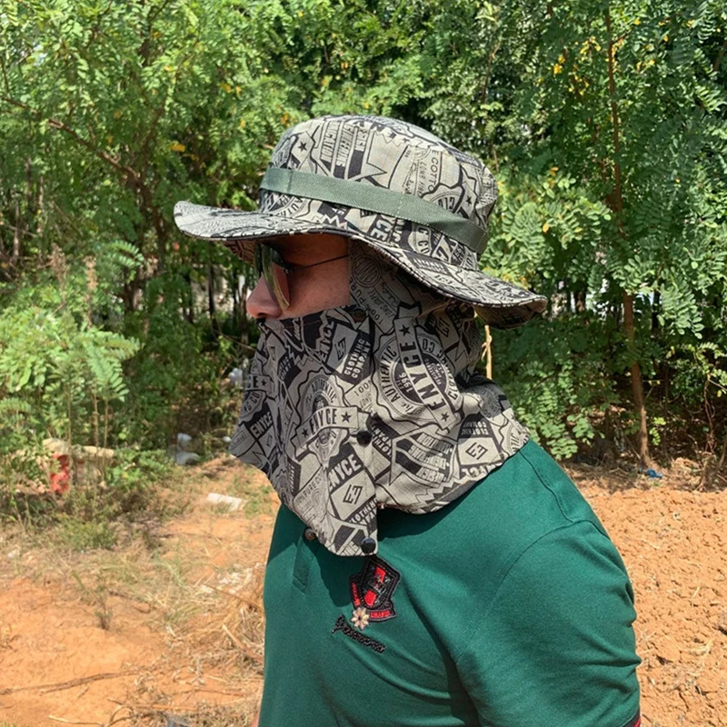 Camo Sunscreen Hat Fishing Sun Shading Neck Protection Breathable Windproof Hiking Tea Picking photography face covering shawl