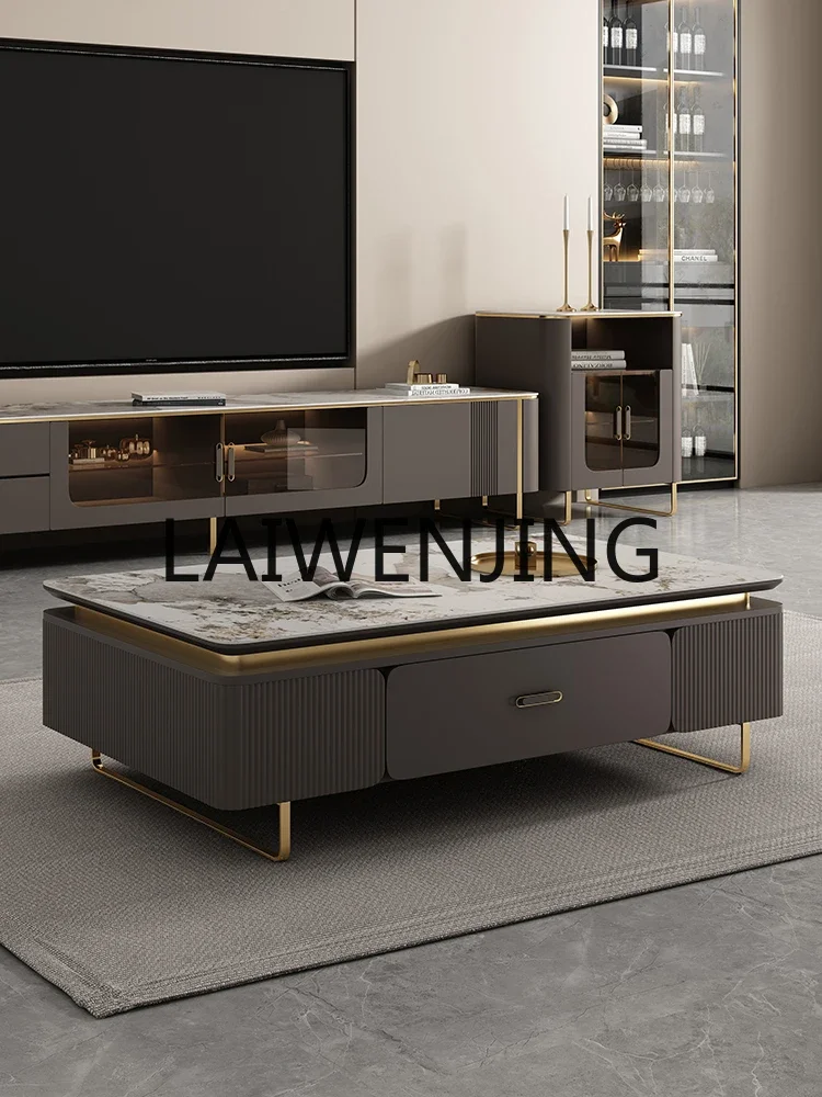 

Modern light luxury Italian square household imported rock slab coffee table TV cabinet combination living room furniture