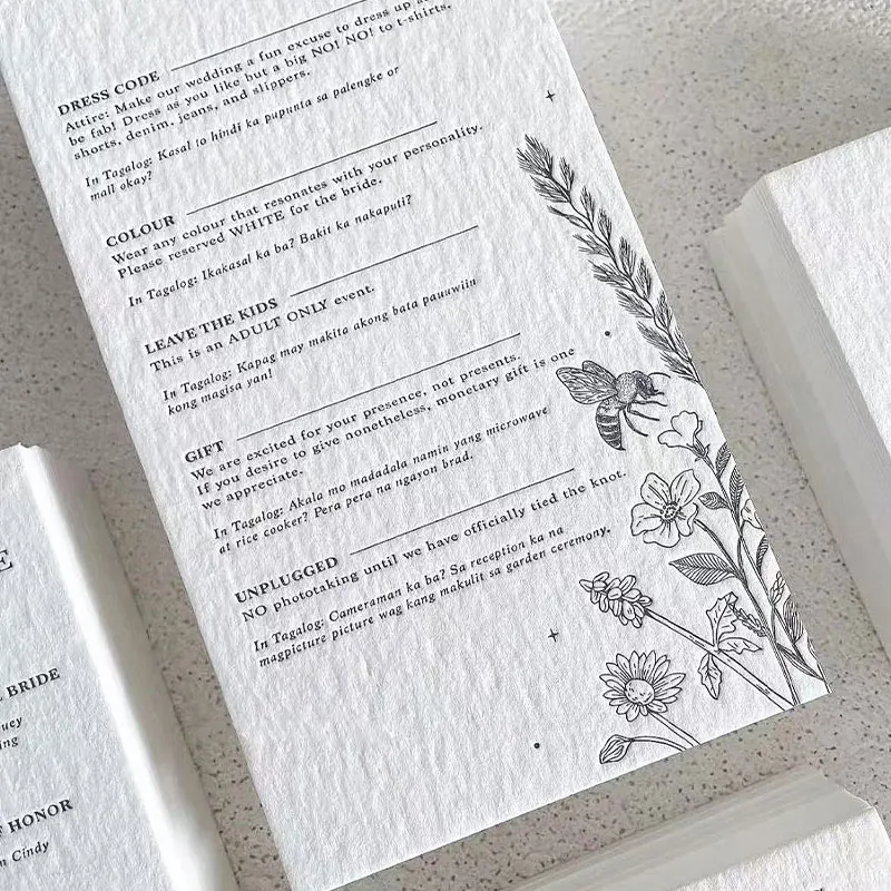 200Pcs Custom Business Cards 3D Texture Paper Wedding Invitation Cards Debossed Embossed 600gsm Cotton Paper Thank You Card