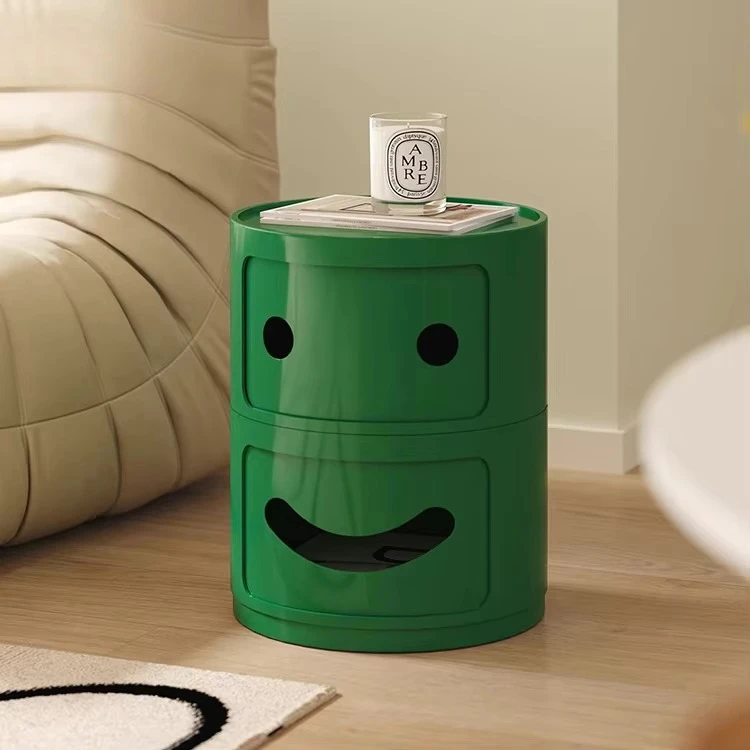 Nordic Creative Smiley Face Bedroom Hotel Villa Coffee Table Modern Colorful Wooden Double Layers Storagable Table