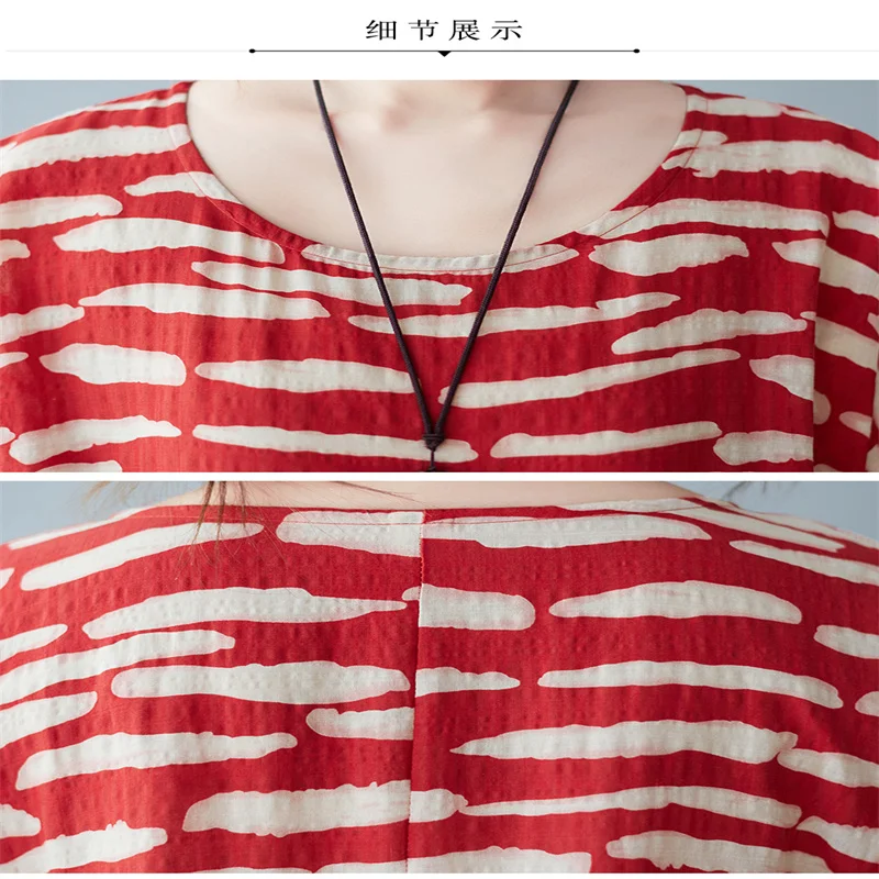 Oversized Print Striped Dress Summer Cotton Women Loose Casual Dresses Ladies Korea Femme Big Size Verano Mujer Woman Dress 2022