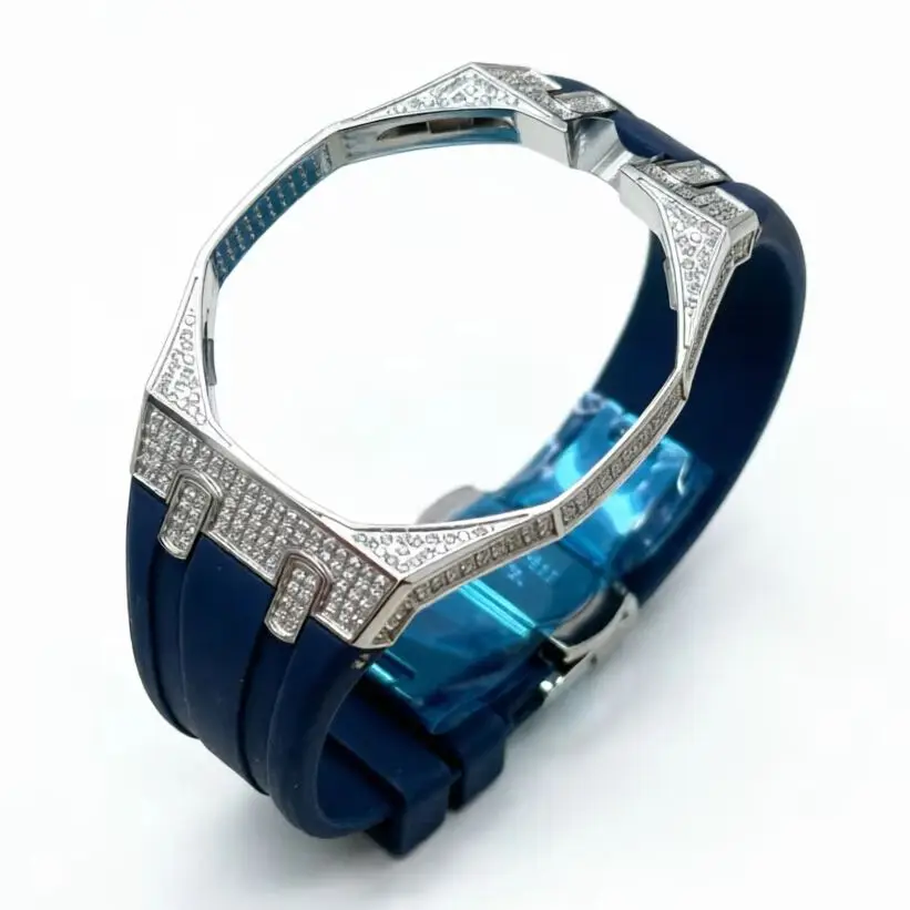 Moissanite Diamond‑Style SS Case Silicone Strap Mod Kit,10‑Color Fixed Pointer,Free Match Multi‑Color Strap for Swatch Royal Pop