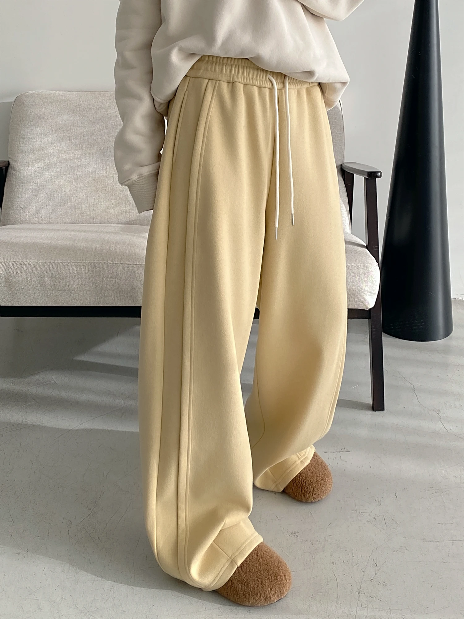 

SunYeo осень-зима Thiened Fce и материнские брюки широкие брюки женские молочно-ореховые утягивающие повседневные брюки...