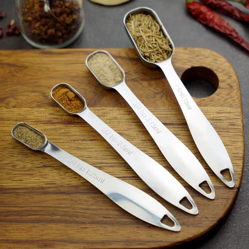 Stainless steel measuring spoons set 6 to 8 pieces square design food prep tool for baking cooking portion control kitchen utili