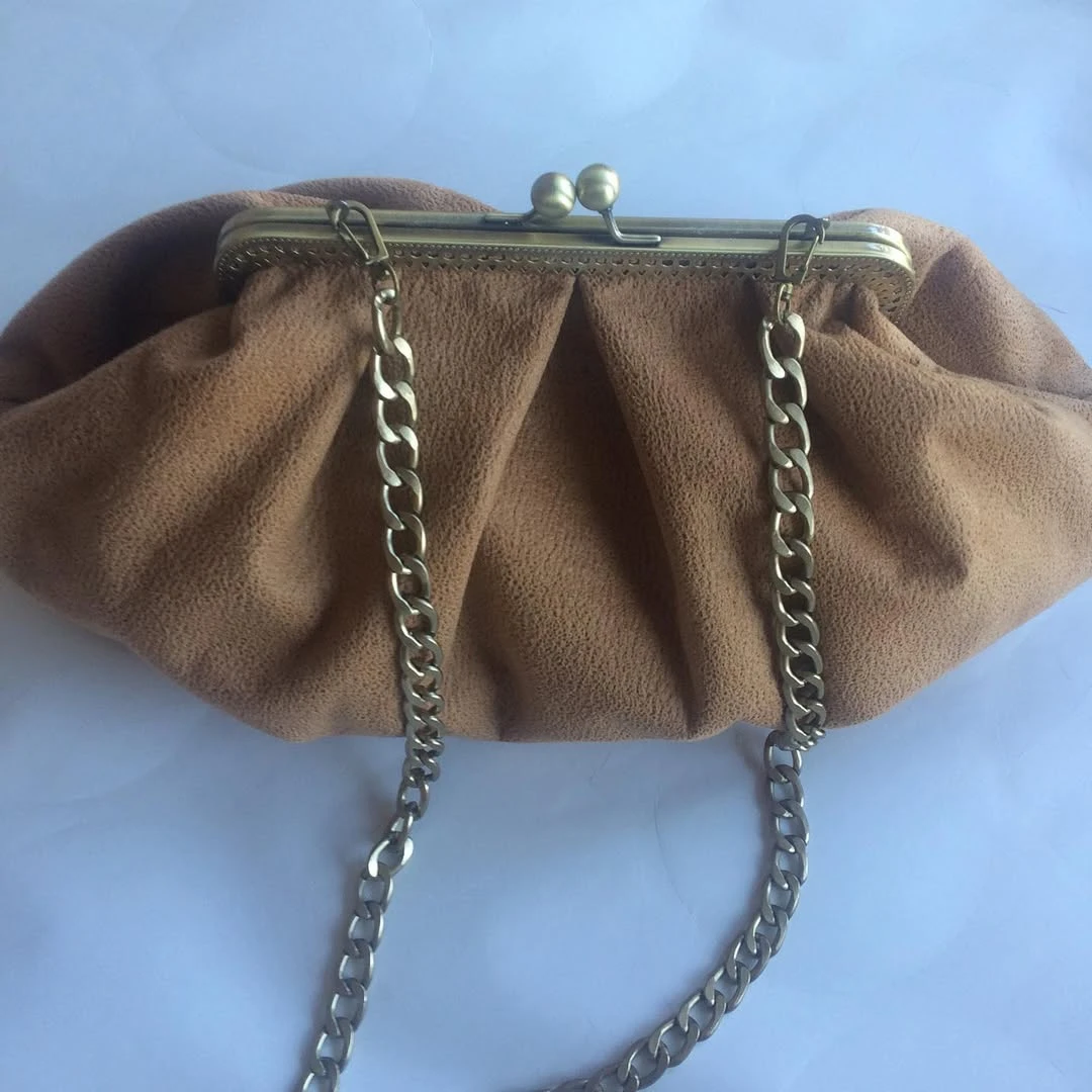 LOST IN VINTAGE Rough Suede Leather Bag 35x25x10cm Lingge Splicing Leather Puffy Bag Metal Frame Big Plus Clutch Evening Bag