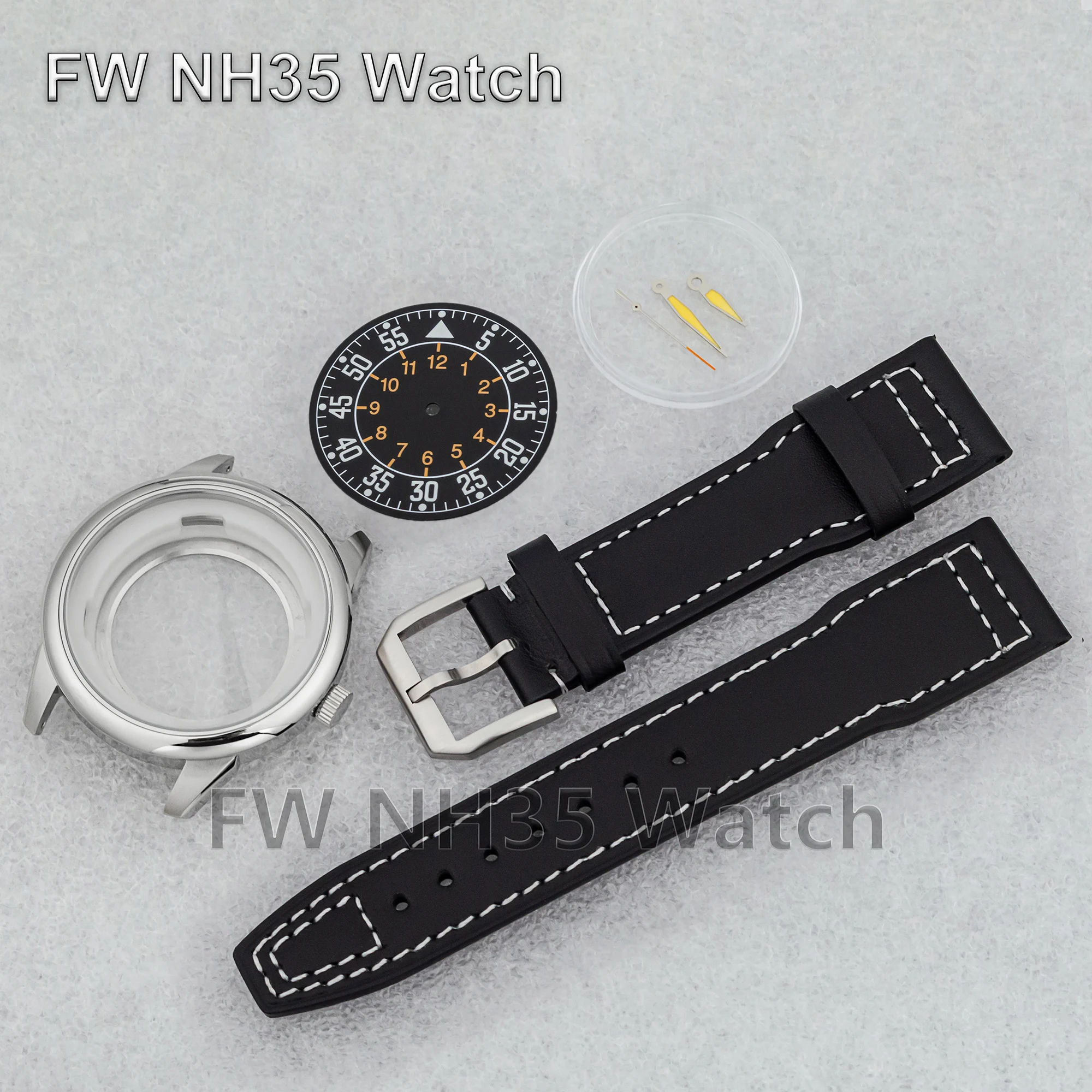 42.7mm Case Dial Hands Strap Waterproof Watch Case Leather Band Luminous Needles for Mod Mark XX Watch Parts Fit NH35 Movement