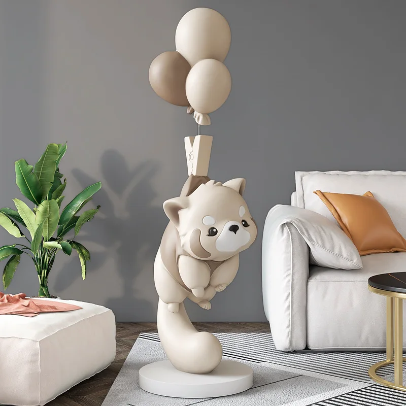 Little raccoon living room large floor-to-ceiling ornaments home accessories TV cabinet next to sofa sculpture housewarming gift