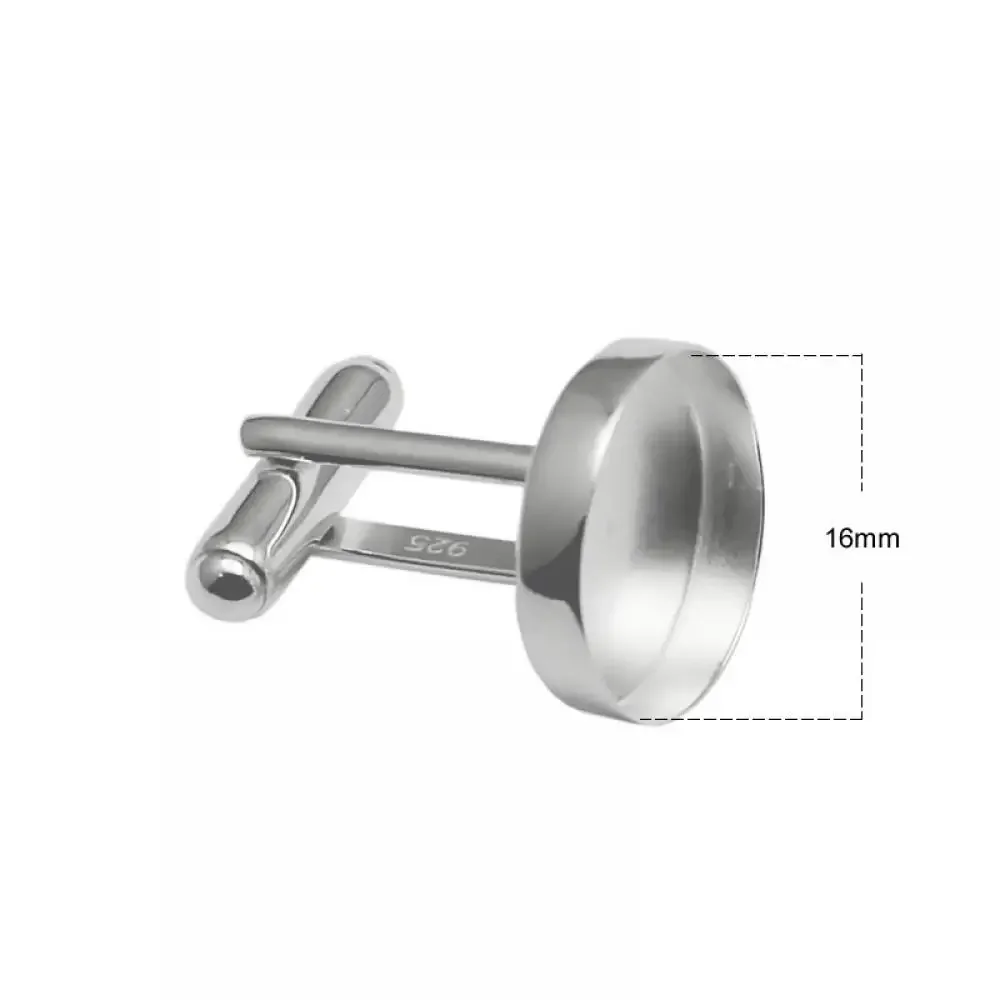 Beadsnice 2pcs/lot 925 Silver Round Cufflinks Blanks Trays fit 16mm Cabochon Base Settings Party Wedding Gift for Men ID33332